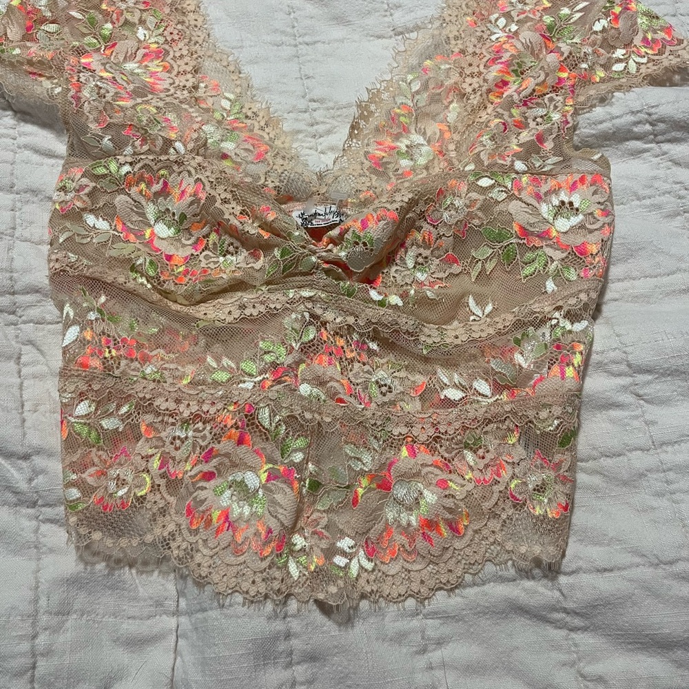 FP Movement by Free People Floral Lace Top in Tan and Pink
